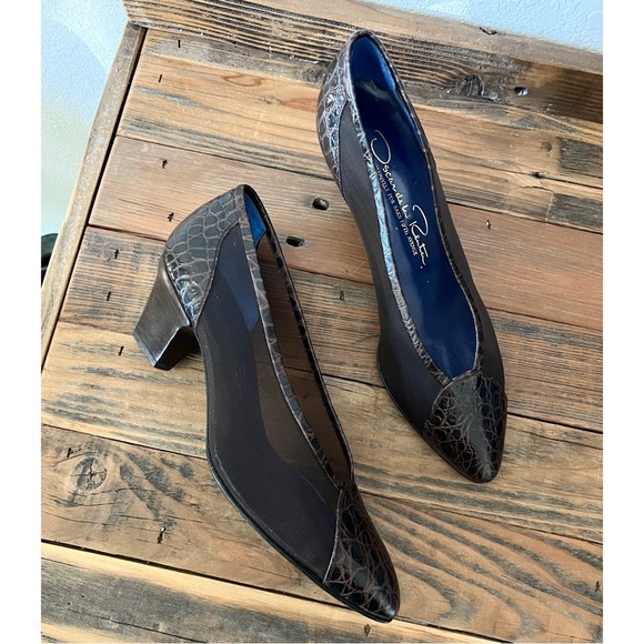 NWT Vintage - Oscar de la Renta - Brown Leather Heels 7.5B - Picture 2 of 13